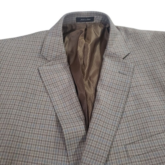 NWT Jean Paul Germain Sport Blazer Men Tan Blue 56R Plaid Lined Tweed Two Button - Picture 4 of 15